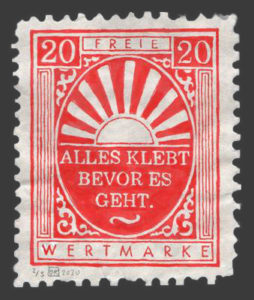 Briefmarke: "Alles klebt bevor es geht"