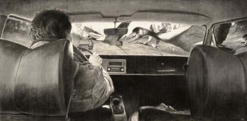 Ohne Titel, Kohle/Kreide auf Papier, 108 x 218 cm, 2014